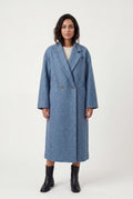 Blue Relaxed Straight Double-breasted Long Winter Coat - Long wool coats - Photo 2