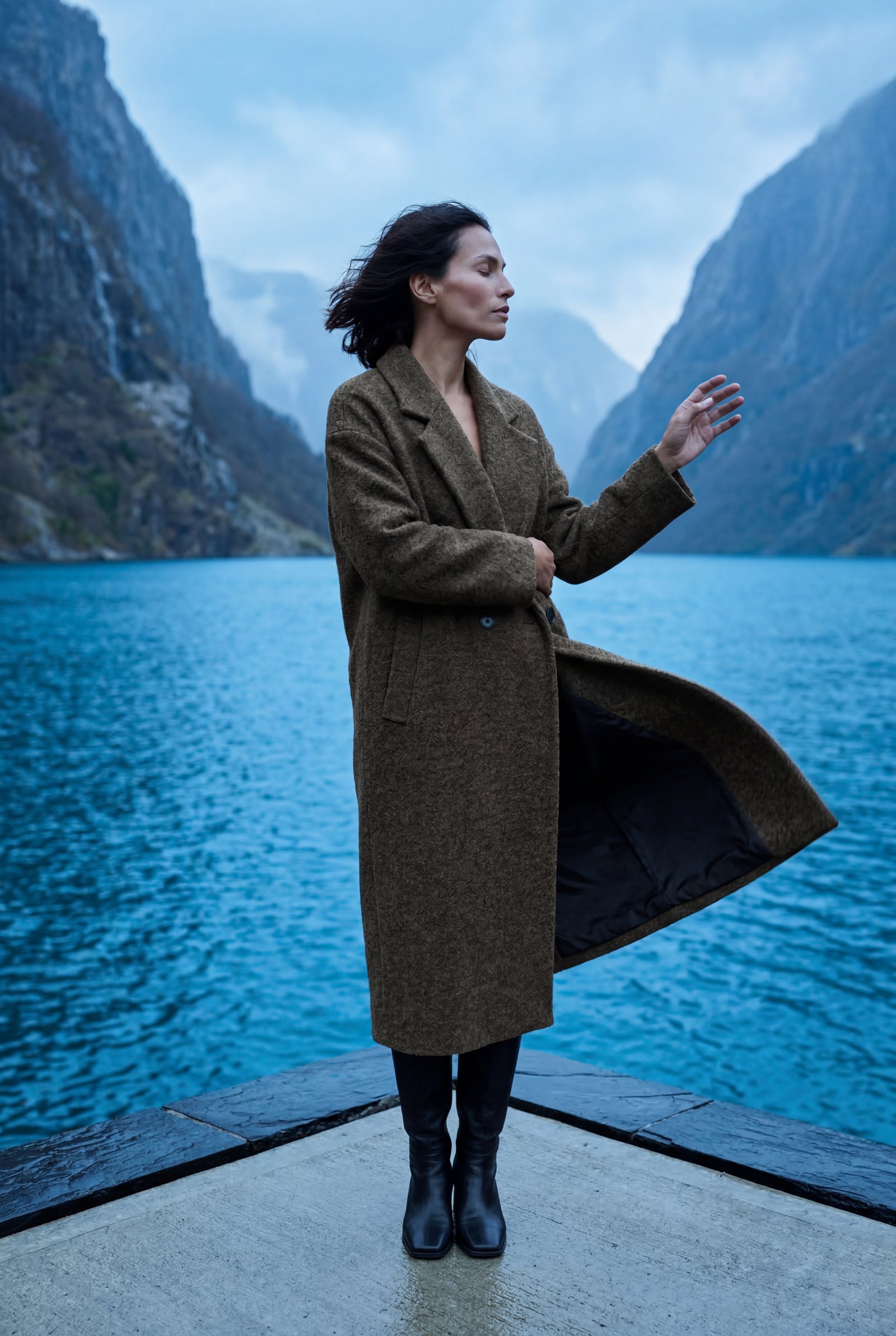 Brown Relaxed Straight Double-breasted Long Winter Coat - Long wool coats - Photo 21