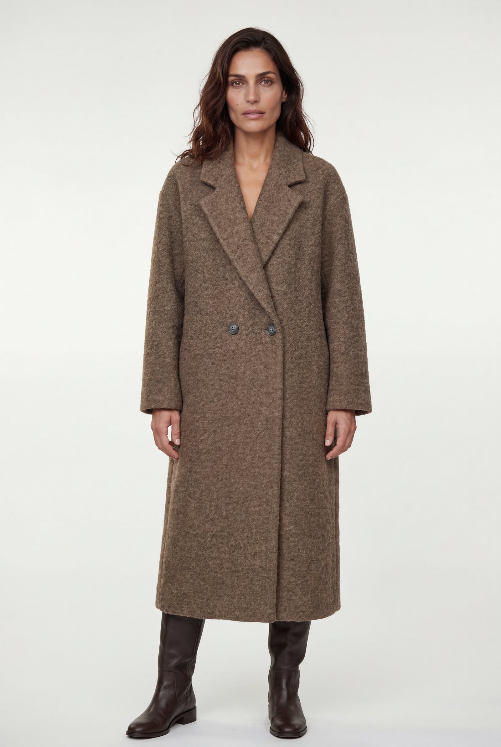 Brown Relaxed Straight Double-breasted Long Winter Coat - Long wool coats - Photo 5