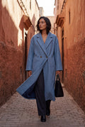Blue Relaxed Straight Double-breasted Long Winter Coat - Long wool coats - Photo 6