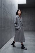 Gray Relaxed Straight Double-breasted Long Winter Coat - Long wool coats - Photo 8