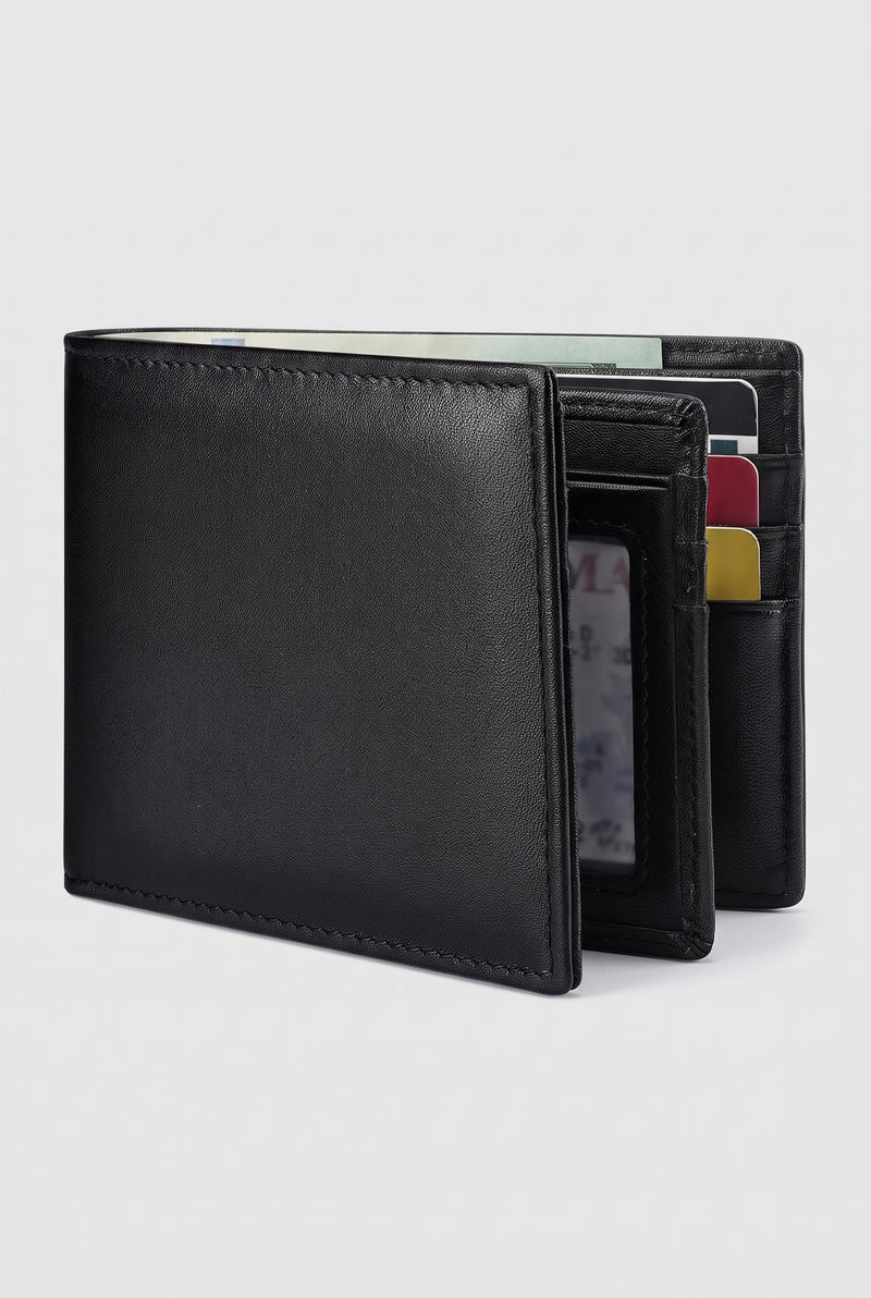 RFID Bifold Wallet in Black — studio front