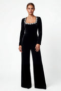 Black Rhinestone Flared Leg Black Evening Jumpsuit - Photo 1