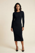Black Ribbed Bodycon Midi Dress with Long Sleeves - Bodycon dress - Photo 13