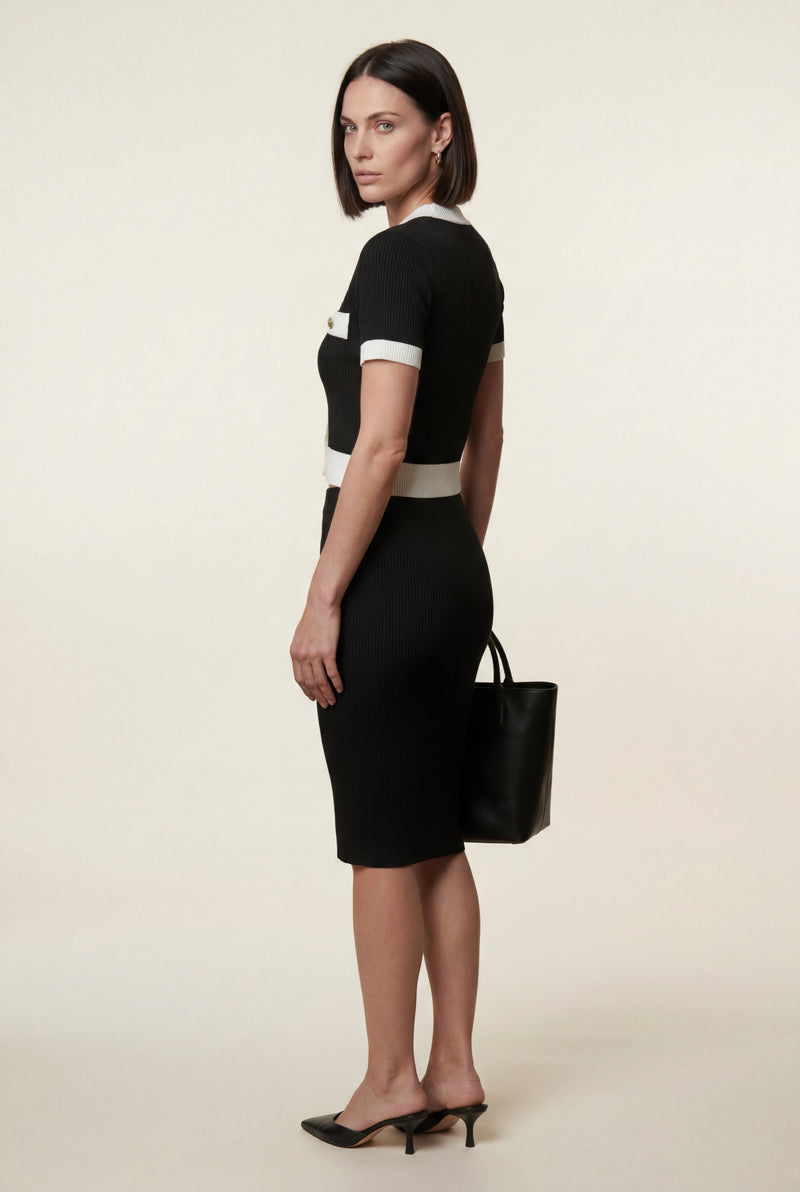 Black Ribbed Contrast-trim Cropped Cardigan Top - Cropped tops - Photo 2