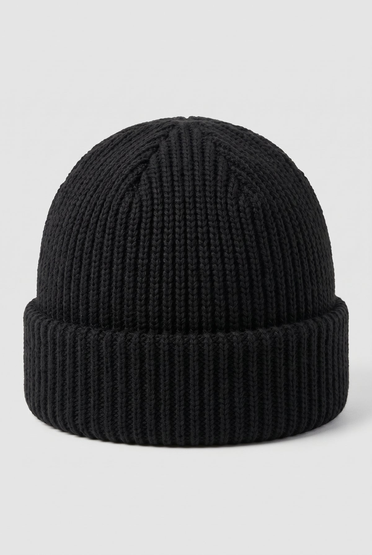 Ribbed Knit Dome Beanie in Black — studio front