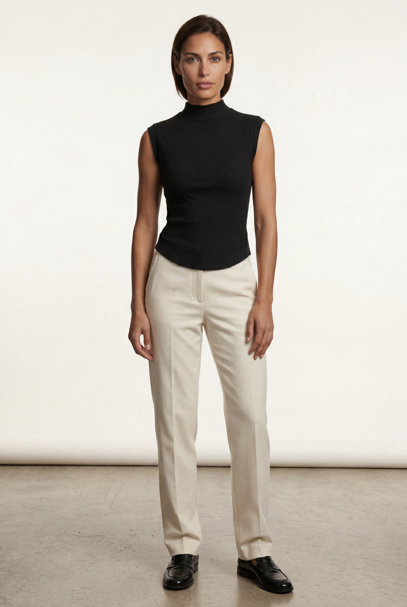 Black Ribbed Mock Neck Sleeveless Top with Curved Hem - Mock neck tops - Photo 1
