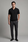 Black Ribbed Open Collar Tailored Polo Shirt - Polo shirts - Photo 6