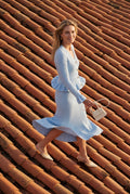 Blue Ribbed Peplum Cardigan and Fluted Midi Skirt Set - Knit set - Photo 8