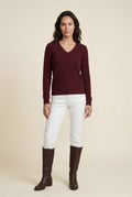 Burgundy Ribbed V-neck Long Sleeve Pullover Sweater - V-neck sweater - Photo 11