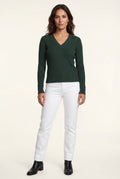 Dark Green Ribbed V-neck Long Sleeve Pullover Sweater - V-neck sweater - Photo 17
