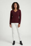 Burgundy Ribbed V-neck Long Sleeve Pullover Sweater - V-neck sweater - Photo 45