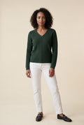 Dark Green Ribbed V-neck Long Sleeve Pullover Sweater - V-neck sweater - Photo 48