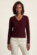 Burgundy Ribbed V-neck Long Sleeve Pullover Sweater - V-neck sweater - Photo 5