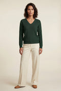 Ribbed V-Neck Sweater - Dark Green - Photo 1