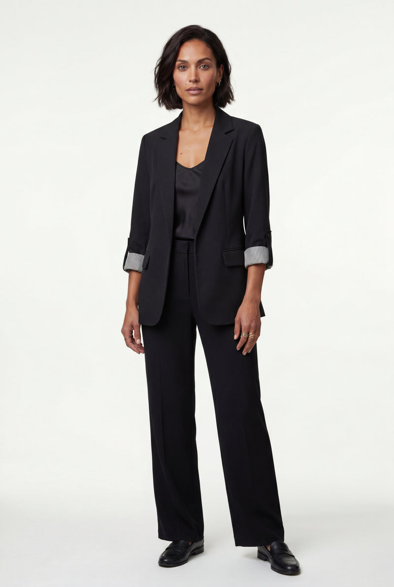 Black Roll-tab Sleeve Single-breasted Relaxed Blazer - Blazers - Photo 2