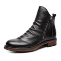 Black Ruched Zip Ankle Boots with Almond Toe and Stacked Heel - Chelsea ankle boots - Photo 6