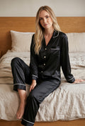 Satin Pajama Set in Black — studio front