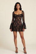 Black Sheer Lace Flared Sleeve Mini Dress with Keyhole Detail - Photo 1