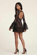 Black Sheer Lace Flared Sleeve Mini Dress with Keyhole Detail - Photo 2