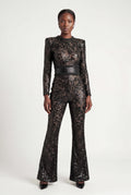 Black Sheer Lace Wide-leg Jumpsuit with Belted Waist - Wide leg jumpsuit - Photo 5