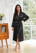 Silk Wrap Robe in Black — studio front
