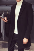 Single-Breasted Cotton Overcoat in Black — front view
