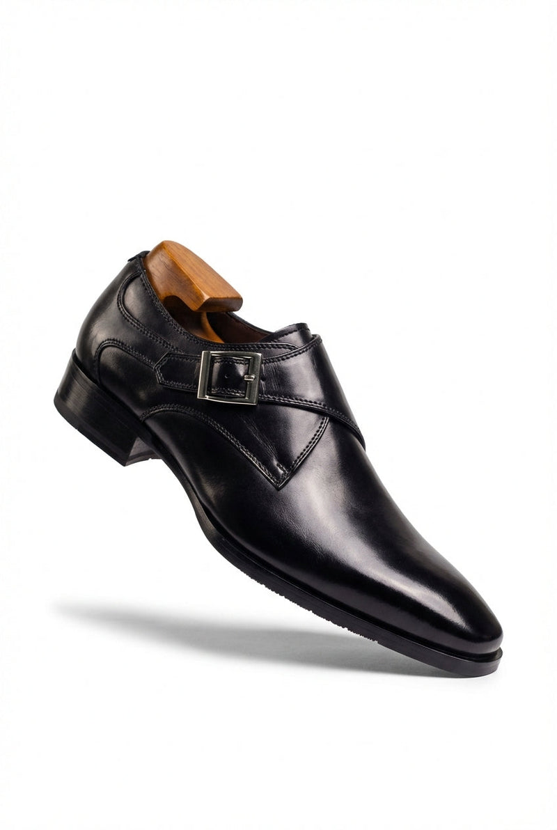 Black Single Monk Strap Almond Toe Dress Shoes - Monk strap dress shoes - Photo 1