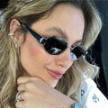Black Sleek Narrow Oval Frame Metal Sunglasses - Photo 3