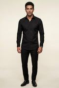 Black Slim Fit Long Sleeve Dress Shirt with Spread Collar - Dress Shirts - Photo 4