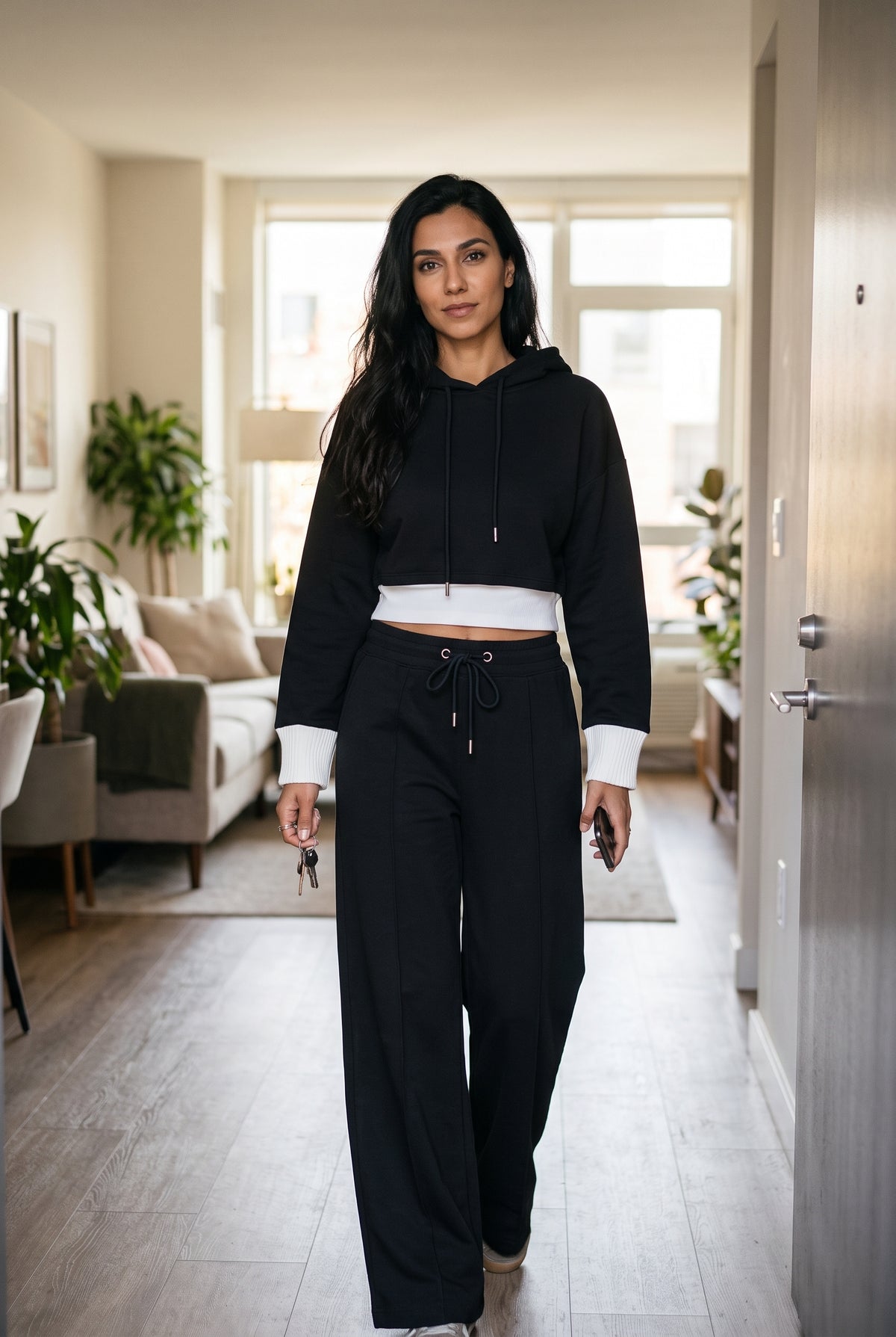 Smooth Knit Hoodie Jogger Set in Black — lifestyle