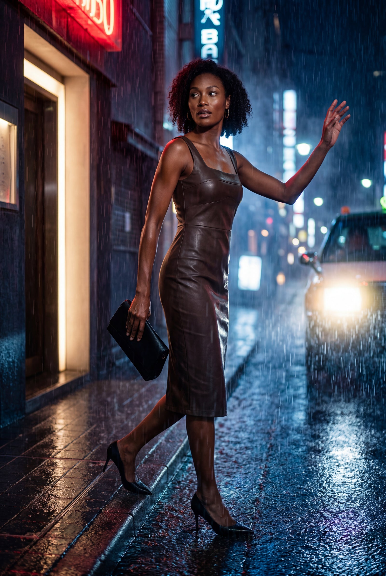 Brown Square Neck Faux Bodycon Midi Dress - Photo 8