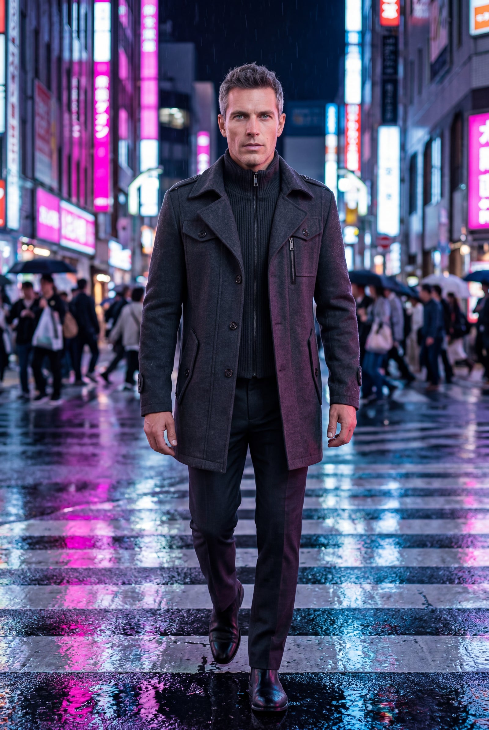 Dark Gray Stand Collar Slim Fit Winter Coat with Button Tab - Slim fit winter coats - Photo 20