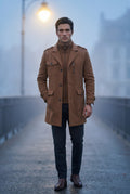 Caramel Stand Collar Slim Fit Winter Coat with Button Tab - Slim fit winter coats - Photo 26
