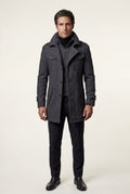 Dark Gray Stand Collar Slim Fit Winter Coat with Button Tab - Slim fit winter coats - Photo 6