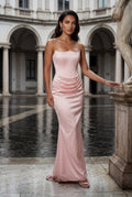 Pink Strapless Corset Maxi Dress with Draped Waist Detail - Photo 6