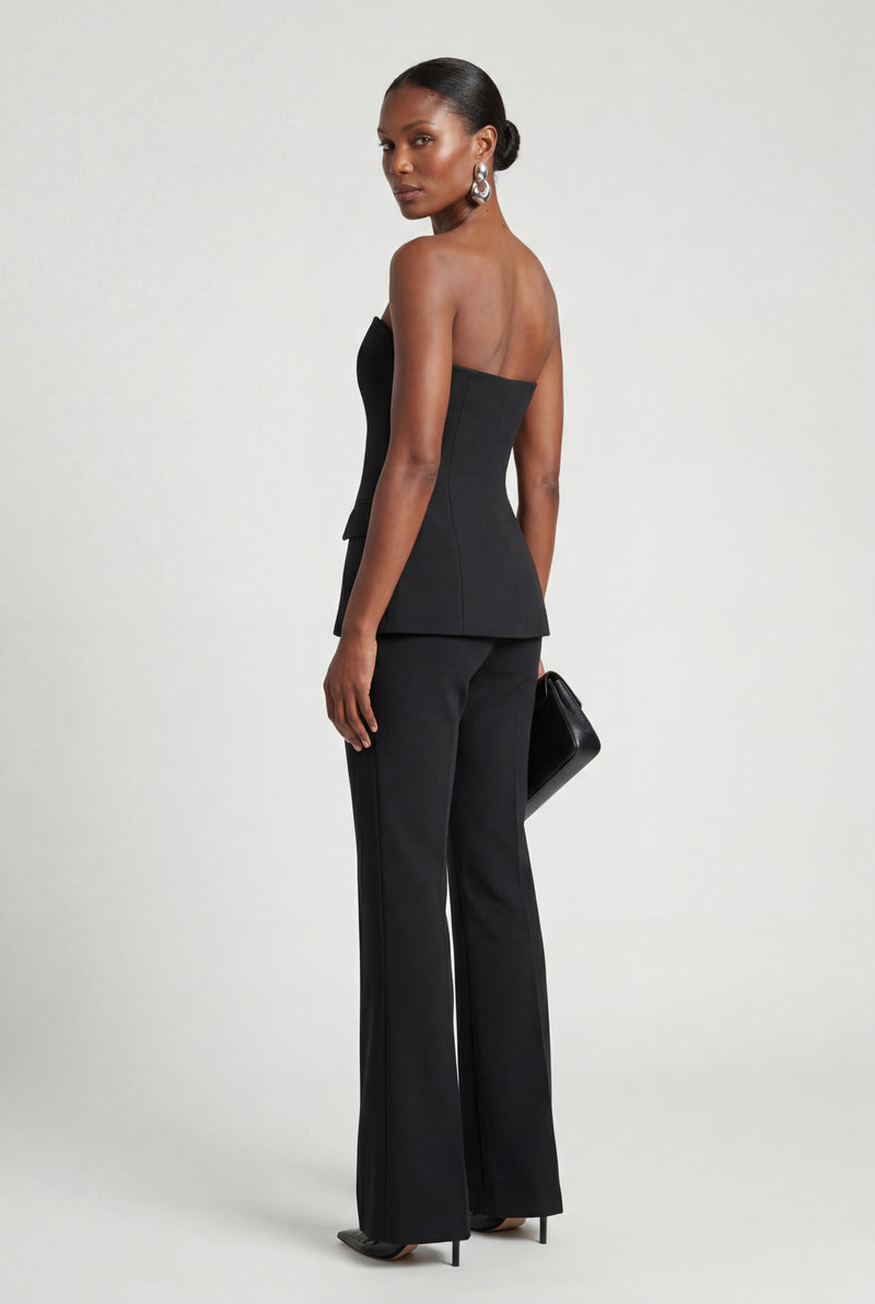 Black Strapless Sweetheart Neckline Tailored Evening Pantsuit - Photo 2