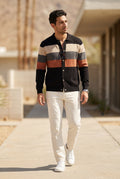 Orange Striped Button-up Cardigan with Double Front Pockets - Photo 16