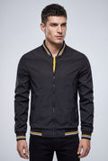 Black Striped Ribbed Trim Slim Fit Bomber Jacket - Photo 4