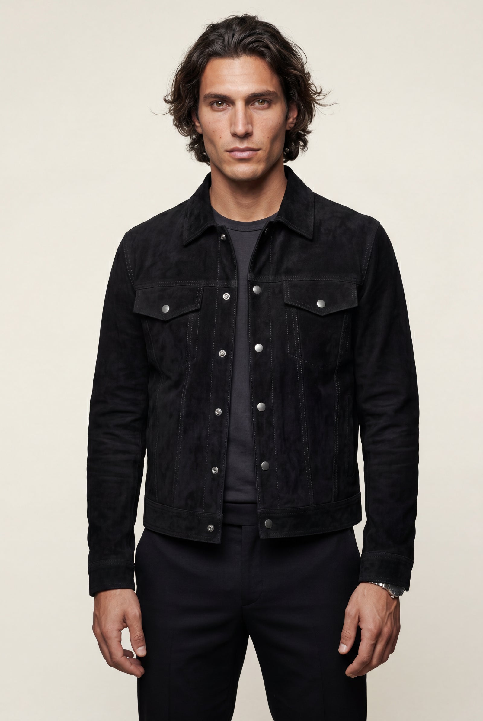 Black Structured Trucker Jacket with Button Closure - Men's jackets - Photo 3