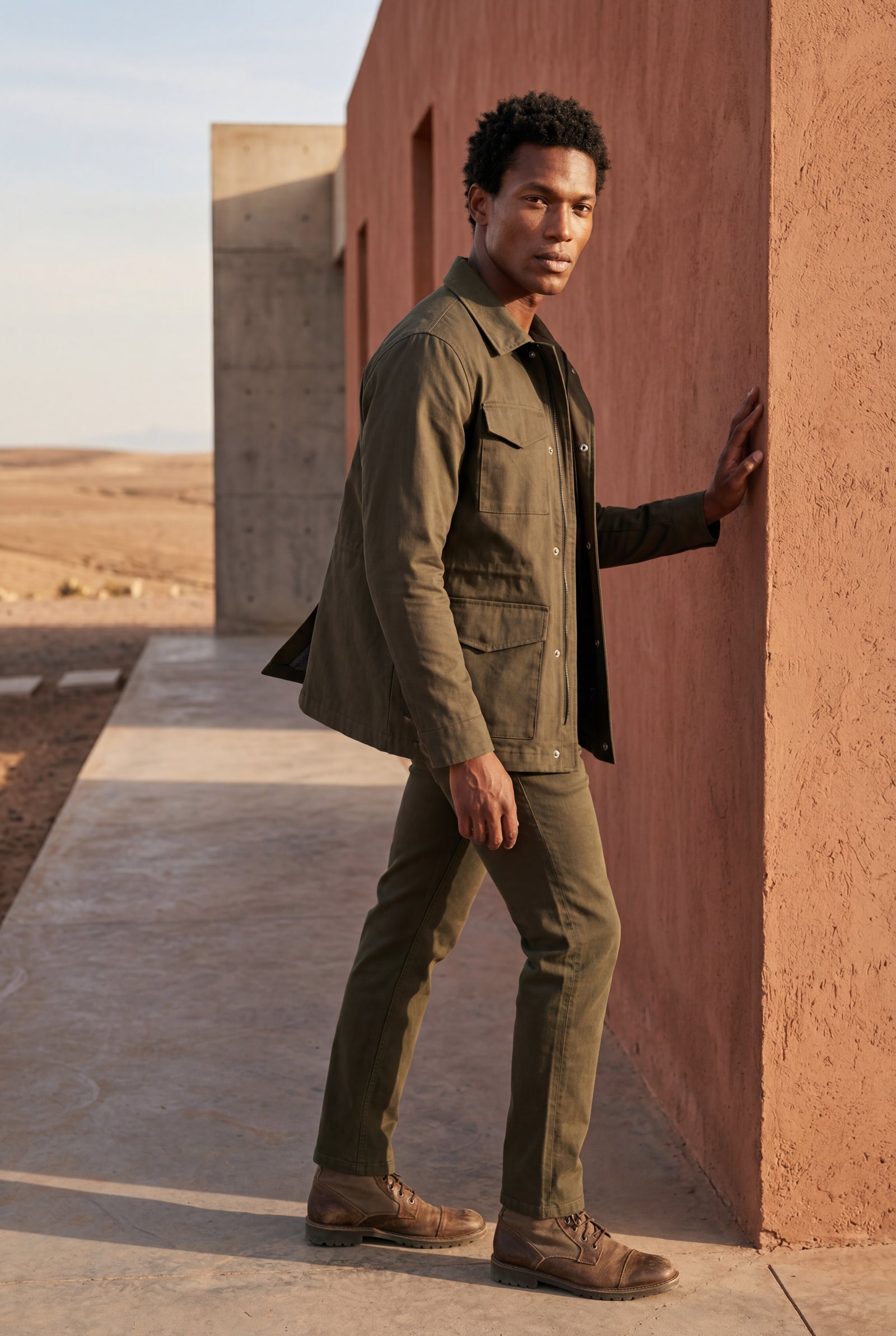 Army Green Structured Utility Field Jacket with Classic Collar - Transitional jacket - Photo 4
