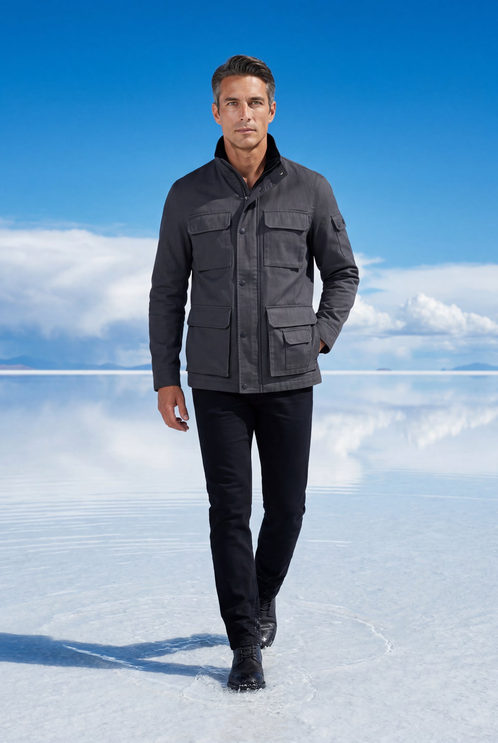 Navy Blue Structured Utility Field Jacket with Classic Collar - Transitional jacket - Photo 7