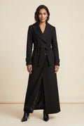 Black Tailored Longline Coat with Adjustable Belt - Long coat - Photo 2