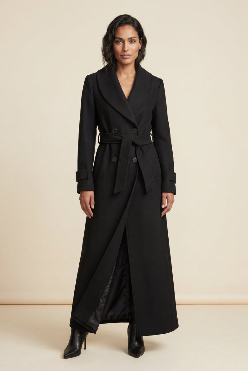 Black Tailored Longline Coat with Adjustable Belt - Long coat - Photo 2