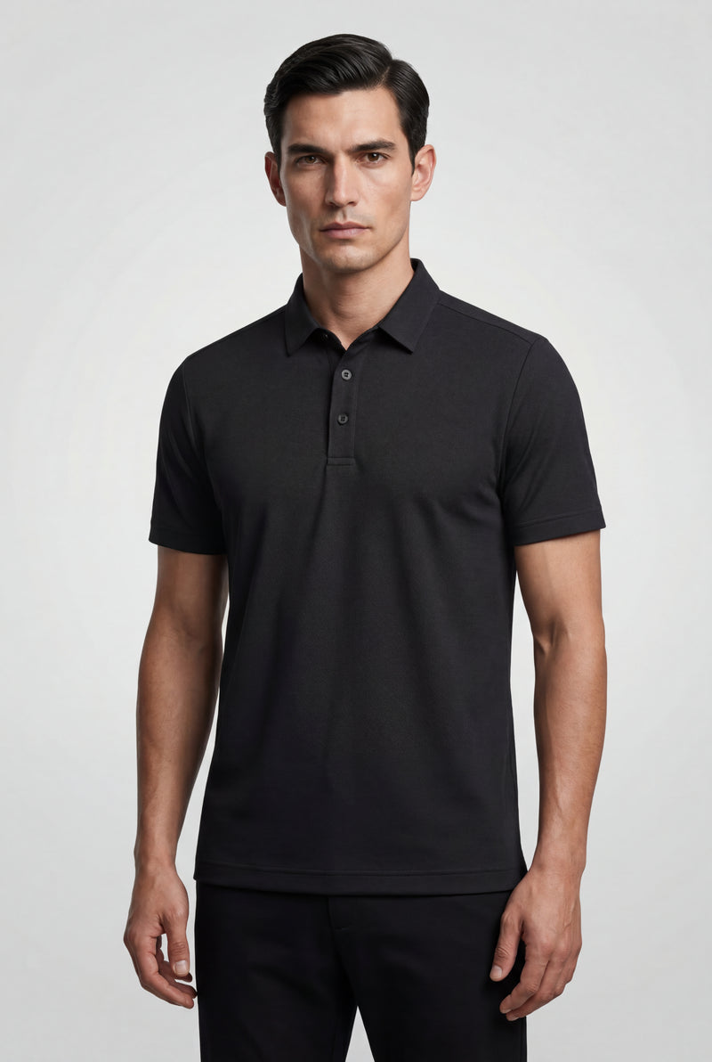 Black Tailored Short Sleeve Polo Shirt with Flat Collar - Polo shirts - Photo 2