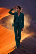 Green Tailored Three Piece Suit Set with Buttoned Vest - Women suit sets - Photo 14