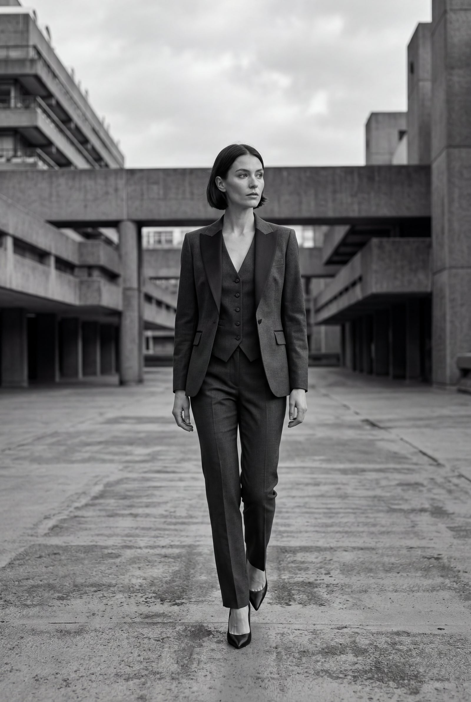 Gray Tailored Three Piece Suit Set with Buttoned Vest - Women suit sets - Photo 10