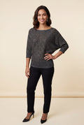 Black Textured Relaxed Fit 3/4 Sleeve Knitted Sweater - Photo 14