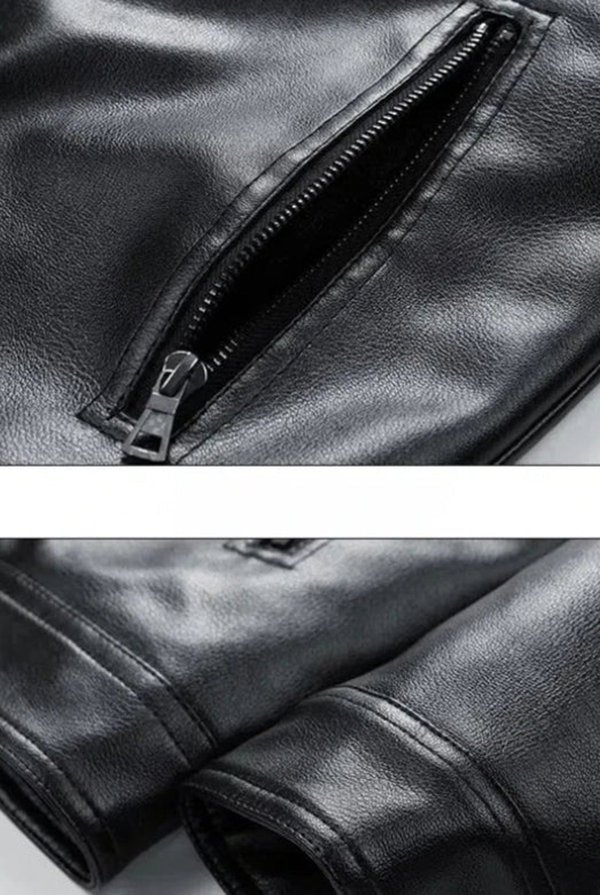 Vegan Leather Bomber Jacket in Black — detail