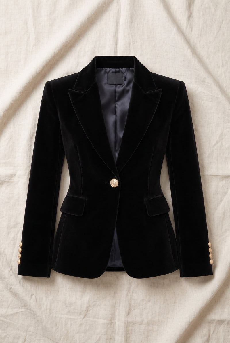 Velvet Blazer with Notch Lapels in Black — Stilenza main image